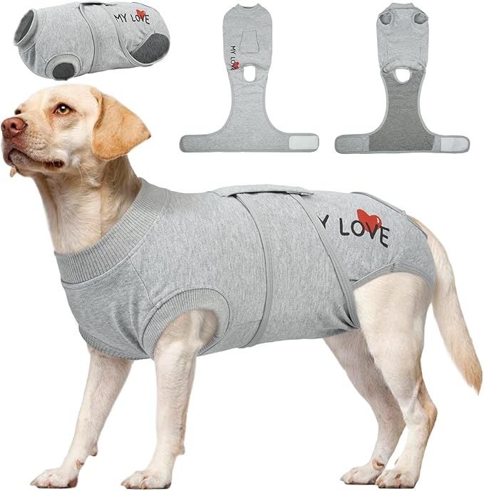 Dog Recovery Suit for Male Dogs, Post-Surgery Bodysuit for Spay Neuter, Dog Onesie After Surgery, Anti-Licking Pet Surgical Recovery Suit, Gray L