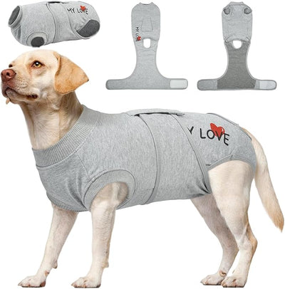 Kuoser Dog Recovery Suit for Male Dogs, Post-Surgery Bodysuit for Spay Neuter, Dog Onesie After Surgery, Anti-Licking Pet Surgical Recovery Suit, Gray XXL