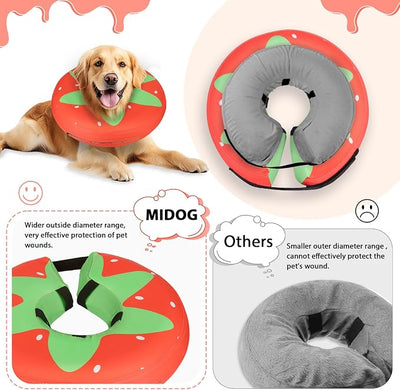 MIDOG Soft Inflatable Dog Cone,Donut E-Collar Alternative for After Surgery, Prevents Licking,Allowing Normal Eating & Vision,Comfortable Recovery Collar for Small Medium Large Dogs&Cats,Strawberry-L