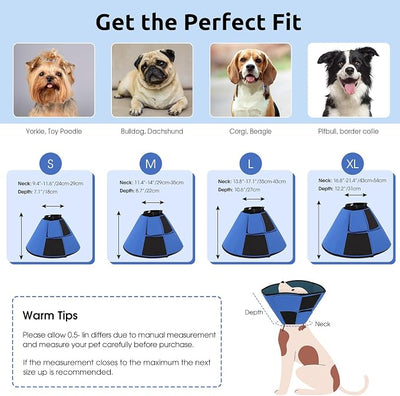 Queenmore Dog Cones for Large Dogs, Soft Dog Cone Collar for Large Breeds, Cone for Dogs After Surgery, Adjustable Elizabethan Collar for Pet to Prevent Licking Wounds, Blue L
