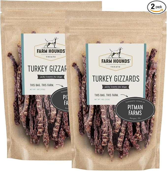 Turkey Gizzards - Premium Natural Jerky for Dogs - 100% Humanely Raised Turkey - Break-to-Size - Great for Training & Treats - No Added Fillers - Made in USA - 4oz - 2 Pack