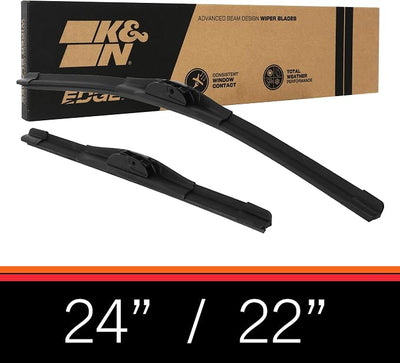 K&N EDGE Wiper Blades: All Weather Performance, Superior Windshield Contact, Streak-Free Wipe Technology: 24" + 22" (Pack of 2)