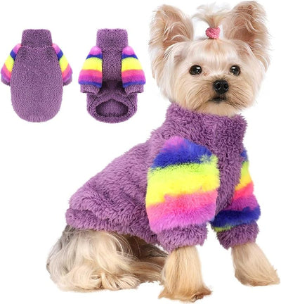 YIKEYO Dog Sweaters for Small Dogs, Chihuahua Fleece Clothes, Small Clothes Winter Warm Puppy Sweaters Boys Girls, Rainbow Sleeve Sweater,Tiny Dog Outfits for Teacup Yorkie(Purple, XX-Small)