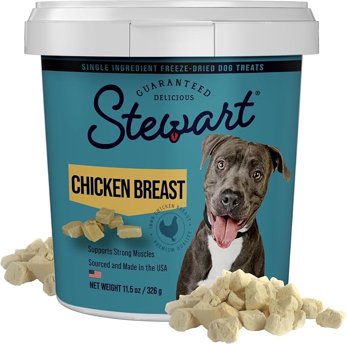 100% Chicken Breast Dog Treats, 11.5 oz Tub, ~215 Pieces, Freeze Dried Raw, Single Ingredient, 74% Protein Training Treats or Meal Topper, Grain Free, Gluten Free