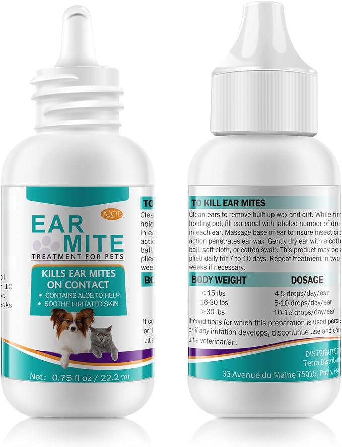 Ear Mite Treatment for Dogs & Cats, Advanced Formula Dog Ear Infection Treatment for Pet Ear Odours Stinky Stuff for Dogs Ears, Ear Cleaner Wash for Dog - 0.75 fl oz / 22ml