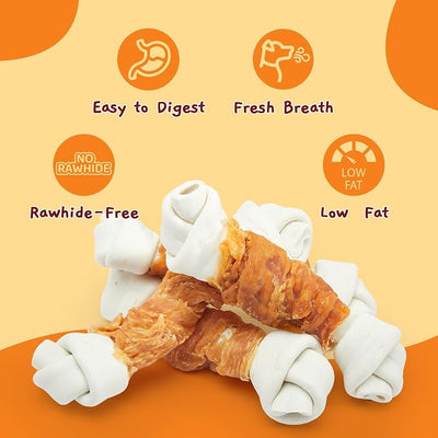 Jungle Calling Rawhide Free Dog Bones, 6.5" Real Chicken Wrapped Dog Chew Bones for Medium and Large Dogs Training Treats (Pack of 2)