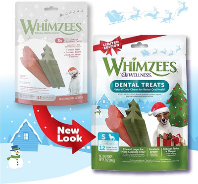 Wellness WHIMZEES Holiday Natural Dog Dental Treat, Christmas Winter Seasonal Gift, Chews, Freshens Breath, Small Size, 6.3 oz Bag, 12 Count