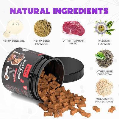 Hemp Calming Chews for Dogs - 150 pcs - for Stress, Travel, Check-ups, Barking, or Grooming - Anxiety Relief with Melatonin - Beef Flavored Calming Treats