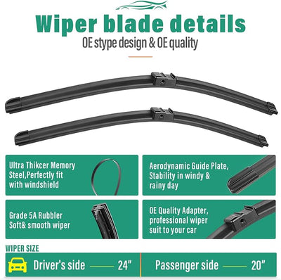 24" 20" 15" Windshield Wiper Blades Replacement for BMW X5 2007 2008 2009 2010 2011 Premium All Weather Front Rear Wipers Set - OEM Quality (Pack of 3)