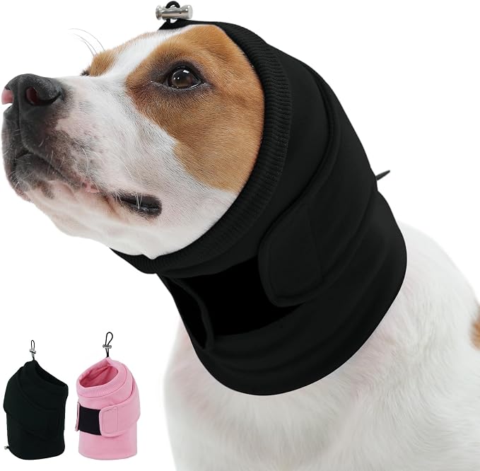 Kuoser Dog Noise Canceling Ear Wrap, Anxiety Relief Calming Hoodie, Black M | Thick padded double-Layer with dual noise canceling technology, Anti-slip hook & loop fastener, Fireworks Grooming Vet-visit