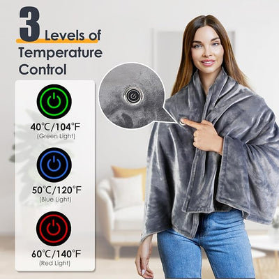 USB Heated Blanket Electric Throw, 59" x 31" Electric Heated Shawl Poncho Wrap Blanket with Zipper, Soft Cozy Flannel Gift Wearable Blanket for Car Office Home Travel
