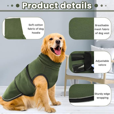 Dog Anxiety Vest with Hoodie,Breathable Dog Thunder Jacket for Thunderstorms,Fireworks,Vet Visits,Separation,Adjustable Calming Vest for Small Medium Large Dogs,Green,L