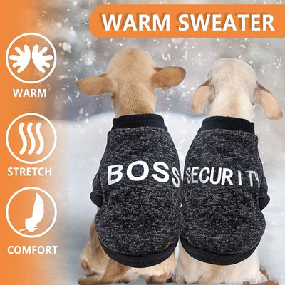 2 Pack Dog Sweaters for Small Dog Black Fleece Dog Sweater Chihuahua Clothes Security Pattern Small Dog Sweatshirt Puppy Clothes Fall Winter Pet Clothing S