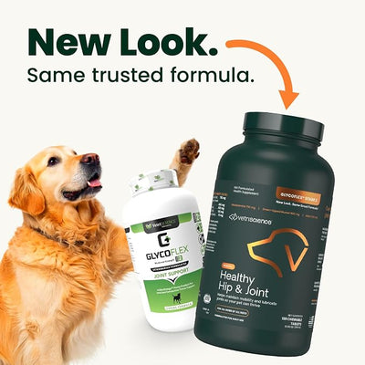 VetriScience Healthy Hip & Joint Chewable Tablets, GlycoFlex2 Glucosamine and Green-Lipped Mussel Joint Support Supplement for Dogs, Promote Mobility and Protect Joints, Chicken, 120 Count