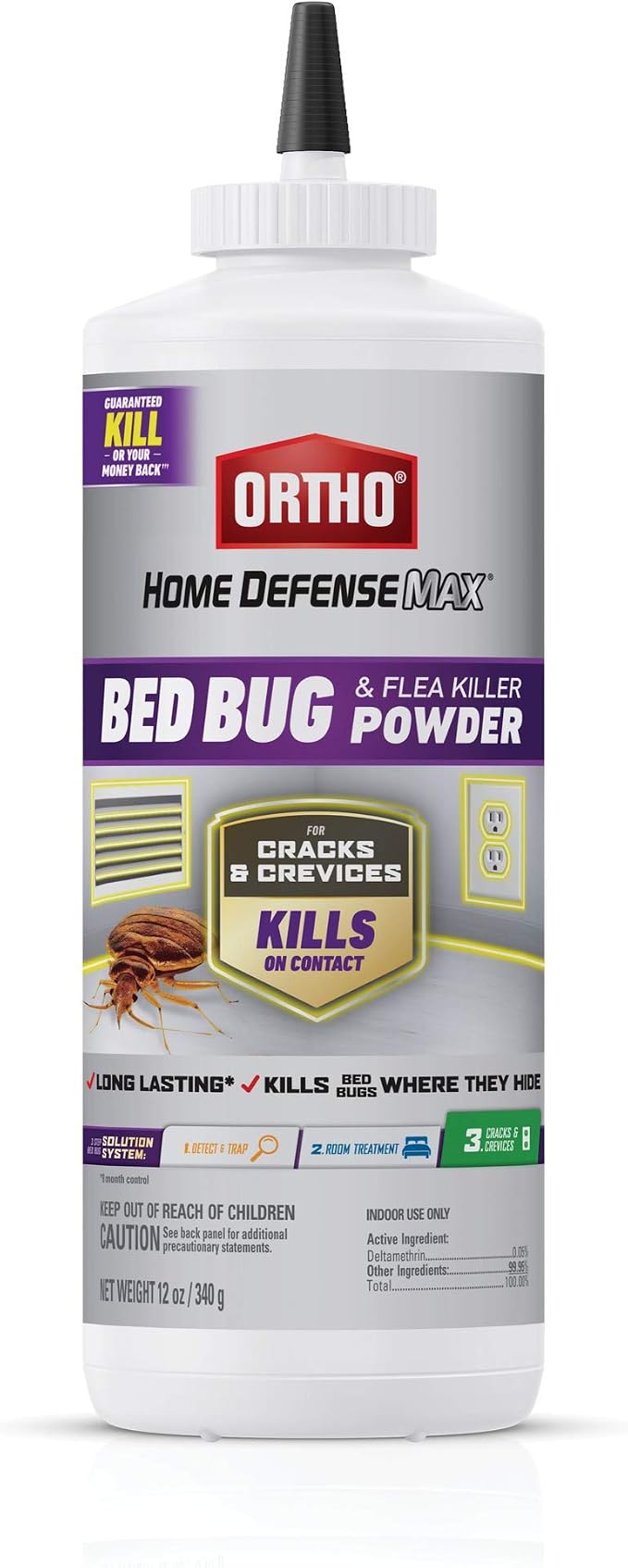Ortho Home Defense Max Bed Bug & Flea Killer Powder - Bed Bug Killer, Apply to Cracks and Crevices for up to 8 Months of Control, 12 oz.
