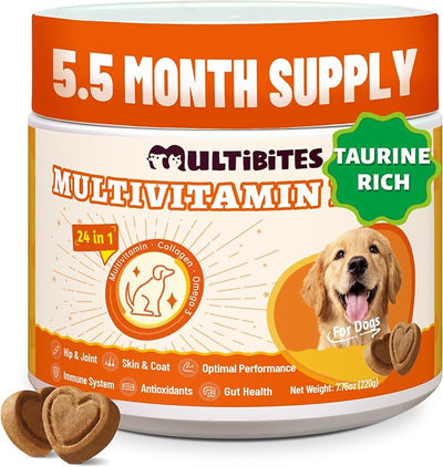 300 Bites Vitamins Supplements and Taurine for Dogs with CoQ10, Glucosamine,Omega 3, MSM - Dog Multivitamins for Heart Health, Immunity Support, Antioxidant Protection