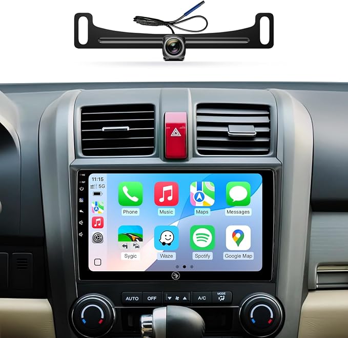 Car Radio Stereo for Honda CR-V 06-11, Wireless CarPlay & Android Auto | 9-inch IPS touchscreen, 64G storage, 5G WiFi GPS, Bluetooth FM AM SWC, plug-and-play, HD backup camera