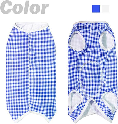 Dog’s Recovery Suit Post Surgery Shirt for Puppy, Wound Protective Clothes for Little Animals(Blue White Plaid-m)