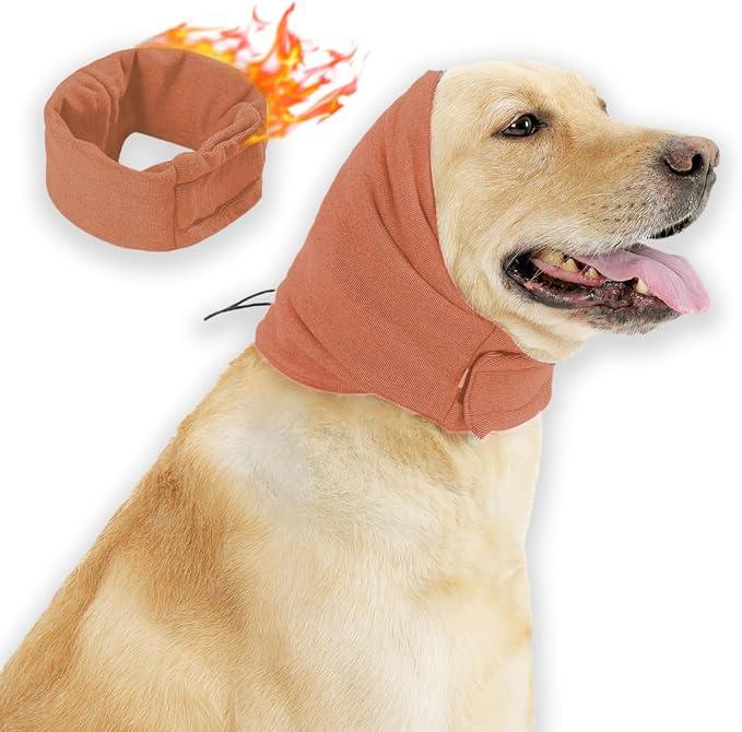 Ear Muffs for Dogs,Warm Winter Head Wrap Calming Hoodie,No Shake Anxiety Relief Pet Covers Ear Noise Protection Vest for Dogs Thunder Fireworks,Vet Visits,Grooming(Orange,S)