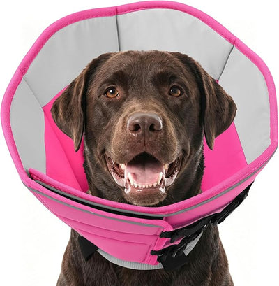 AOFITEE Cones for Dogs, Soft Dog Cone Collar to Stop Licking, Adjustable Dog Cones Alternative After Surgery for Large Dogs, Pet Cone for Wound Protection with Hook & Loop Closure(PinkGrey,Large)