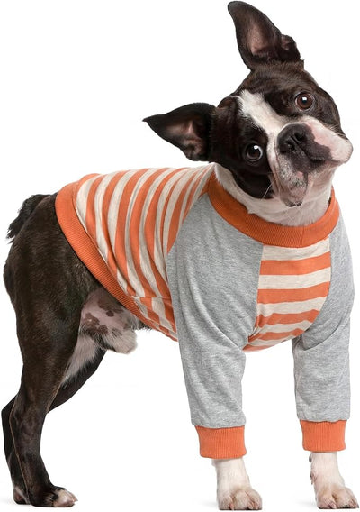FUAMEY Dog Recovery Sleeve with Elbow Protector,Dogs Shirt Stop Licking Joints,Pet Long Sleeve Suit Protecting Dog's Front Leg Arm Wounds Cover Skin Conditions Orange Stripes S