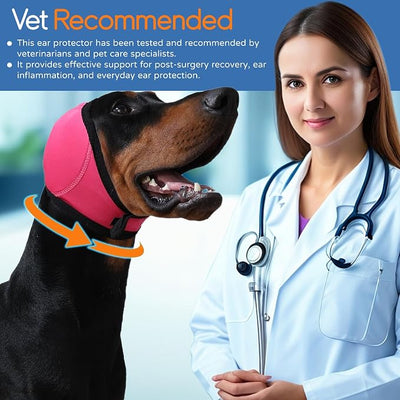 Dog Ear Muffs & Swim Cap and No Shake Ear Wrap for Bathing, Hematoma, Drying & Noise Anxiety Relief - Elastic Waterproof Ear Protection with Calming Hoodie for Grooming