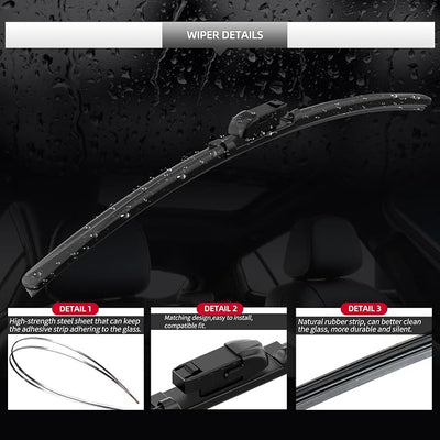 Front and Rear Windshield Wipers for Lexus NX 2015-2021 for Car Window | Streak-Free Front and Back Wiper Blades for NX200t 250 300 300h 450 450h OEM Automotive Replacement Accessories
