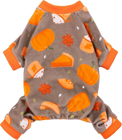 Fitwarm Pumpkin Dog Pajamas, Thanksgiving Outfit for Small Dogs Boy Girl, Pet Onesie, Brown, Orange, XS