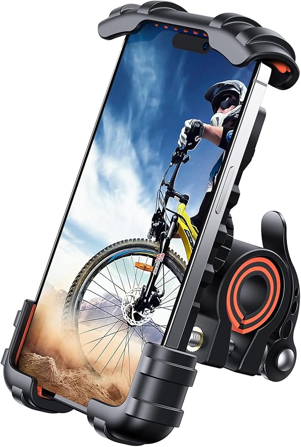 Bike Phone Holder, Motorcycle Phone Mount - Motorcycle Handlebar Cell Phone Clamp, Scooter Phone Clip for iPhone 14 Plus/Pro Max, 13 Pro Max, S9, S10 and More 4.7" - 6.8" Smartphone, Orange