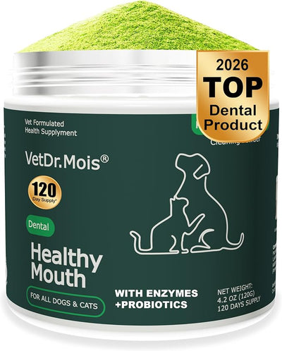 Dog Teeth Cleaning Powder, Dog Dental Powder and Cats Breath Freshener, Plaque Off Pet Tooth Cleaning lab co, Bad Breath & Tartar Remover for Dogs, Dog Teeth Cleaning with Enzymes 120 Day Supply, 120g