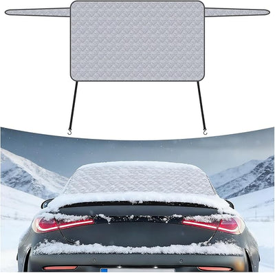 Magnetic Car Rear Windshield Cover, 54'' × 31'' Automotive Back Windscreen Snow Ice Guard Cover with 2 Elastic Hooks, Winter Universal Vehicle Window Frost Protector Accessories (White)