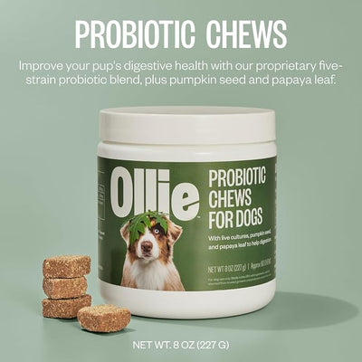 Ollie Belly Rubs, Probiotic Dog Chews, Digestive Health, Natural Ingredients, for Upset Stomach Relief, Appx. 60 Count