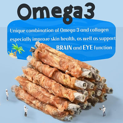 Dog Treats Cod Skin, Chicken Wrapped Cod Skin Sticks, Rich in Omega-3 and Microelements Dog Chew for Small Medium Large Dogs
