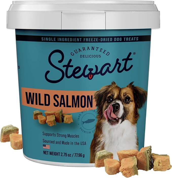 100% Wild Salmon Dog Treats, 2.75 oz Tub, ~55 Pieces, Freeze Dried Raw, Single Ingredient, 65% Protein Training Treats or Meal Topper, Grain Free, Gluten Free