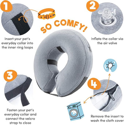 BENCMATE Inflatable Dog Cone Collar Alternative, Soft Dog Cone for Small Medium Large Dogs and Cats, Neck Recovery ECollar Donut Collar After Surgery (Medium, Grey)