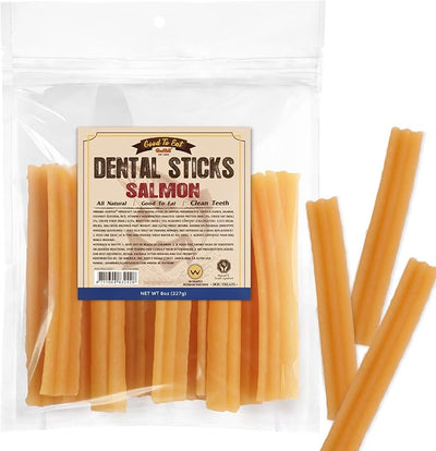 Gootoe Dental Sticks for Dogs, Salmon Dental Treats, Teeth Cleaning Chews for Fresh Breath, Helps Remove Tartar, Omega-3 for Skin and Coat Support, W-Shaped, 8oz