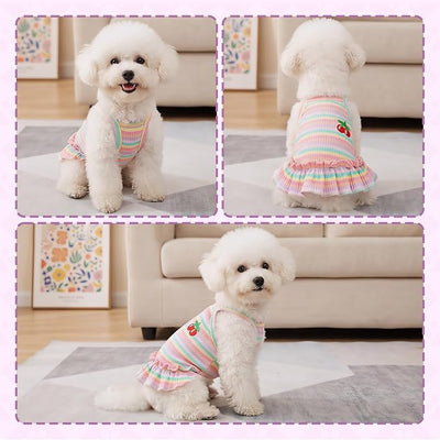 Jmkcoz Cute Striped Dog T Shirts Cherry Puppy Dress Soft Cotton Pet Sleeveless Vest Clothes Spring Summer Pet Outfits for Small Dogs Cats Girl (Pink, X-Large)