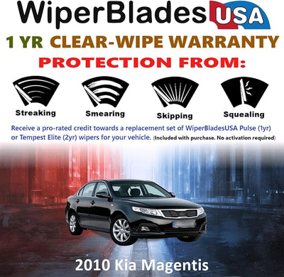 WiperBladesUSA Wiper Blades Set w/ 1yr warranty compatible with Kia Magentis 2010 Wipers (Set of 2) Pulse Wipers