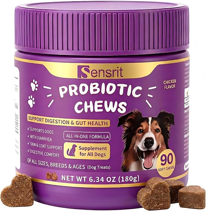 Probiotics for Dogs - 800M CFU Dog Probiotic Chews with Digestive Enzymes & Pumpkin | Seasonal Allergy, Itchy Skin & Immune Support for All Breeds - 90 Soft Chews, Chicken Flavor