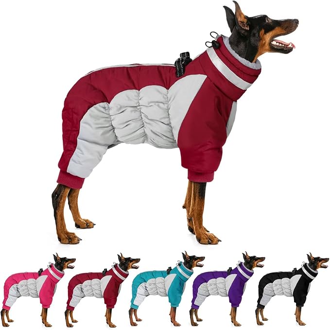MIGOHI Full Body Dog Coat，Warm Coats for Small Dogs | Reflective Winter Coat for Dogs with Harness,Turtleneck Dog Snowsuit with Legs,Windproof Pet Fleece Puffer Jacket,S,Burgundy