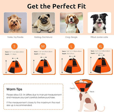 Queenmore Soft Cone for Dogs After Surgery, Dog Cones for Large Dogs to Stop Licking, Soft Dog Cone, Elizabethan Collar for Pets, Alternative Pet Recovery Collar for Wound Healing, Orange L