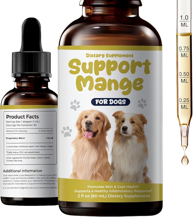 Mange Treatment Dogs, Itchy Skin Relief Drops, Helps Calm Scratching & Support Coat Recovery, Gentle Daily Dog Skin & Coat Support Supplement, 2 fl oz
