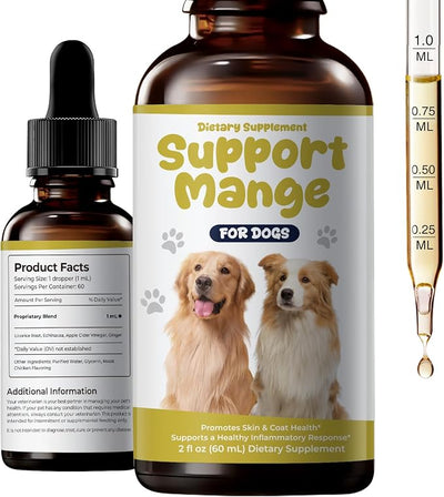 Mange Treatment Dogs, Itchy Skin Relief Drops, Helps Calm Scratching & Support Coat Recovery, Gentle Daily Dog Skin & Coat Support Supplement, 2 fl oz