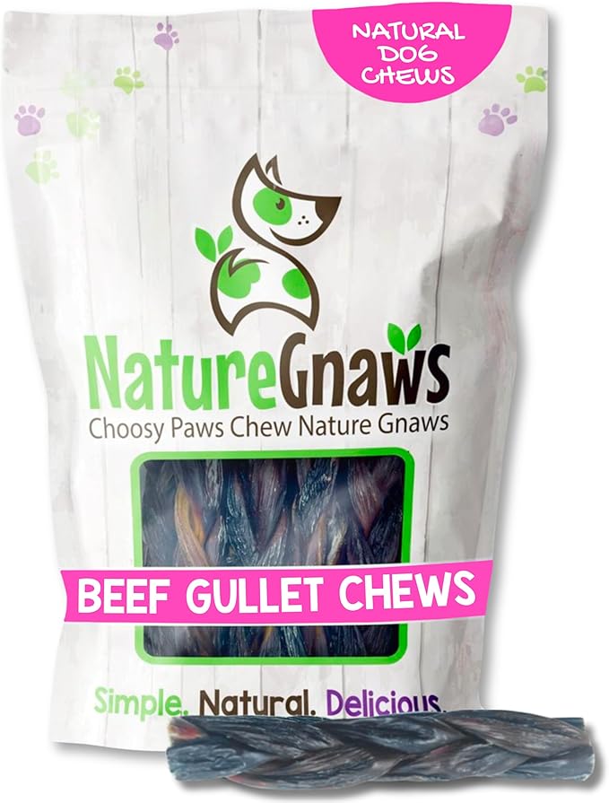 Braided Beef Gullet Chews for Dogs 5-6" (10 Count) - Long Lasting for Small and Medium Dogs - Natural Beef Jerky Dog Chew Bones