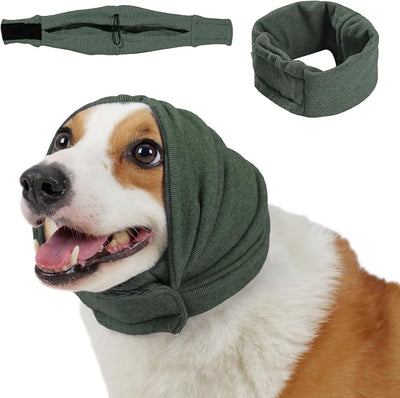 Dog Calming Hoodie, No Shake Ear Wraps for Dogs, Adjustable Dog Ear Muffs for Noise Protection, Ear Wrap Head Cover for Anxiety Relief & Hematoma (Olive Green, S(Head Circle:9.8"-14.9"))