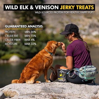 MOUNTAIN WILD Venison Jerky Training Treats for Dogs – Elk & Deer Meat Protein Dog Treat High-Value Reward – All-Natural, No Fillers, Grain-Free, No Artificial Preservatives – 8 oz (1 Pack)