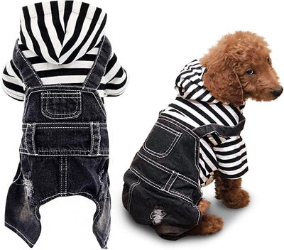 SILD Pet Denim Jumpsuit Dog Jeans Hoodies Cool Blue Coat Medium Small Dogs Classic Jacket Puppy Blue Vintage Washed Vests (L, Black)