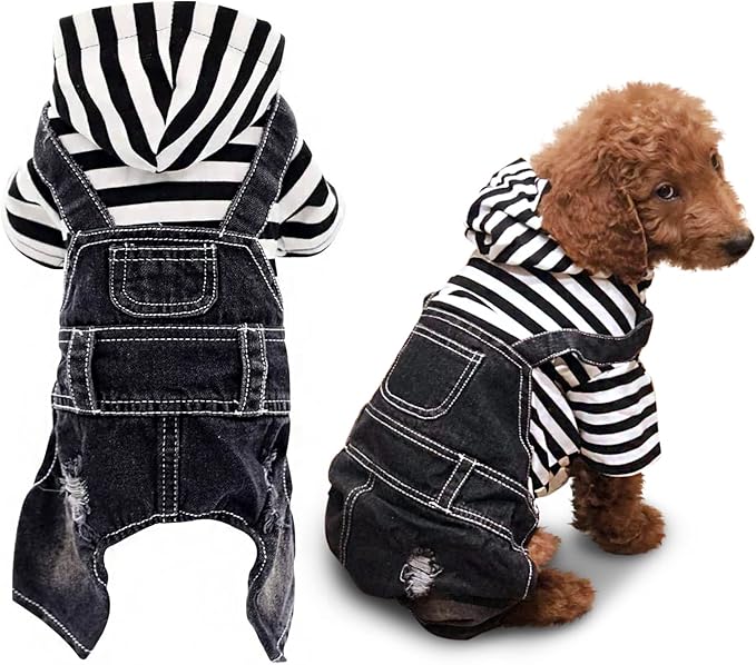 SILD Pet Denim Jumpsuit Dog Jeans Hoodies Cool Blue Coat Medium Small Dogs Classic Jacket Puppy Blue Vintage Washed Vests (XL, Black)
