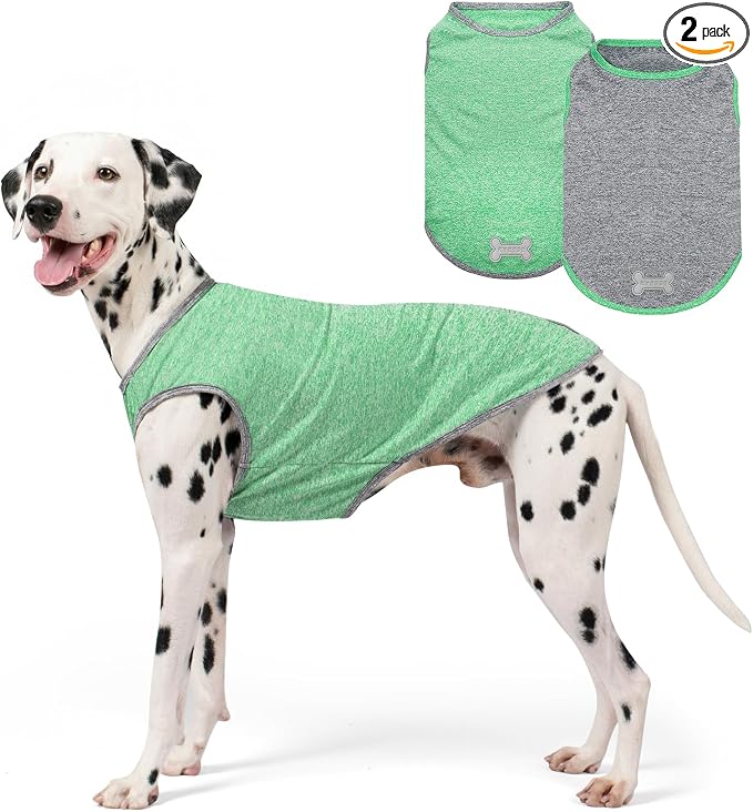 2Pack Dog Shirt, Lightweight Sun Protection Sleeveless Dog T Shirts for Large Dogs Boy, Breathable Pet Reflective Tank Top Summer Dogs Clothes for Outdoor Walking, Grey+Dark Green, 3XL