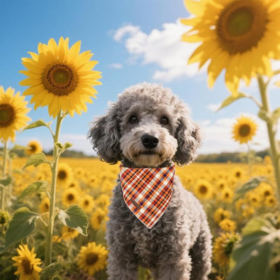Unique Style Paws Dog Bandanas 1PC Washable Cotton Triangle Dog Scarfs Autumn Plaid with Colorful Orange Grid for Small Medium Large Dogs and Cats